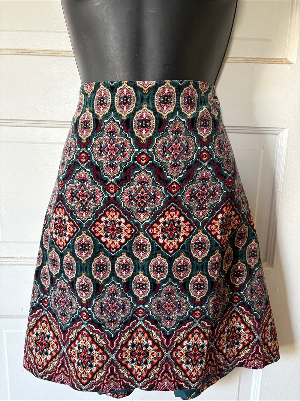 LOFT Tile-Print A-Line Corduroy Skirt